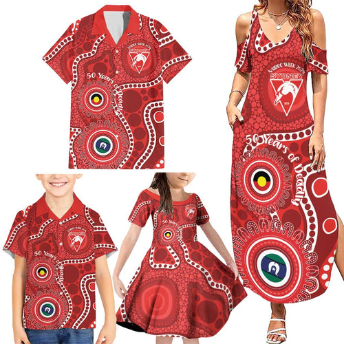 Sydney Swans NAIDOC Week 2026 Personalised Family Matching Summer Maxi Dress and Hawaiian Shirt 50 Years of Deadly Aboriginal Art