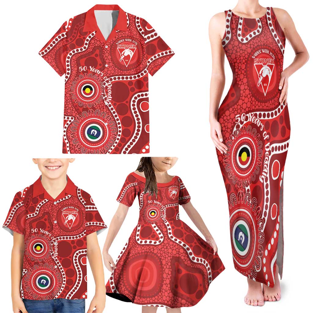 Sydney Swans NAIDOC Week 2026 Personalised Family Matching Tank Maxi Dress and Hawaiian Shirt 50 Years of Deadly Aboriginal Art