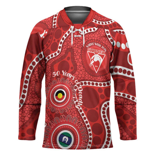 Sydney Swans NAIDOC Week 2026 Personalised Hockey Jersey 50 Years of Deadly Aboriginal Art