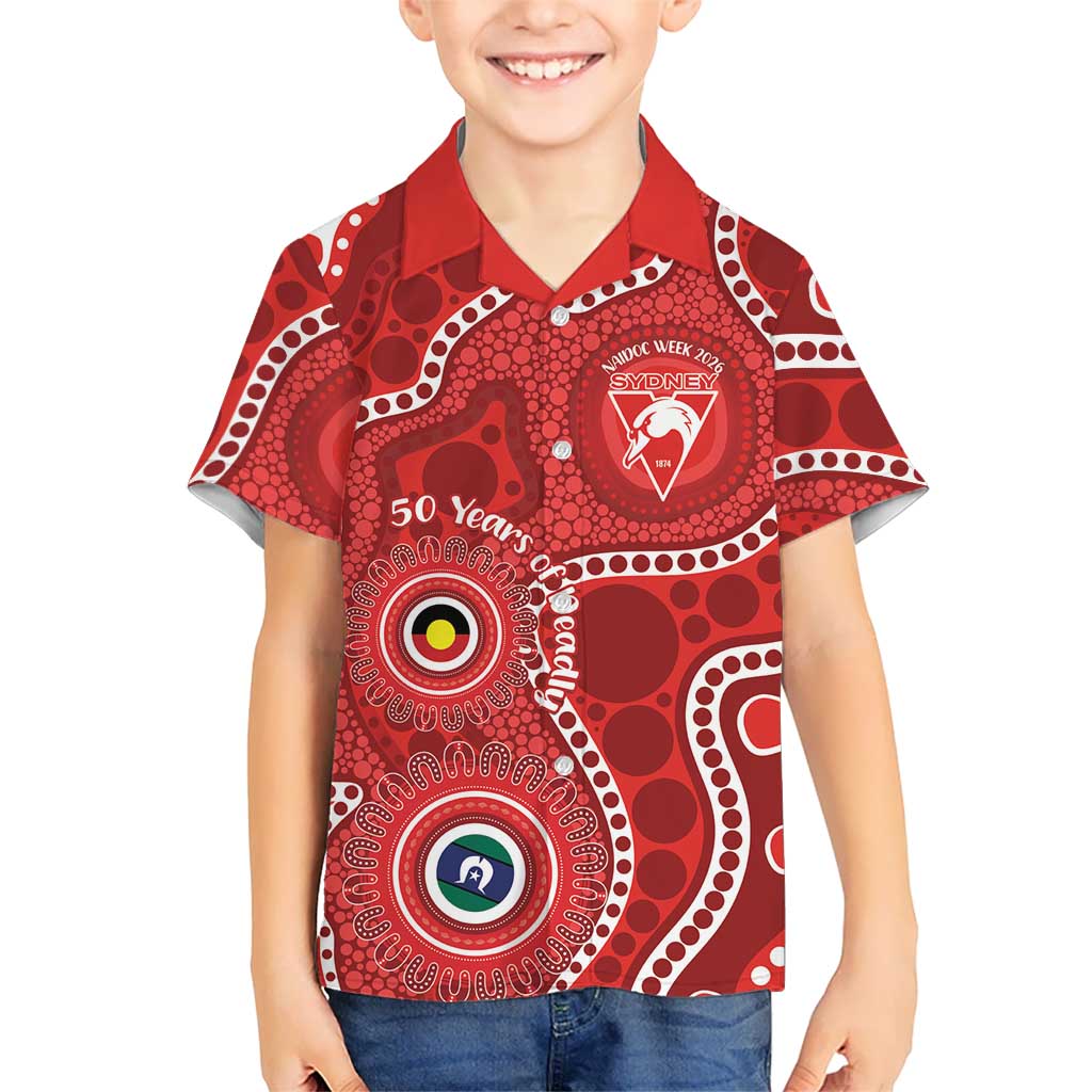Sydney Swans NAIDOC Week 2026 Personalised Kid Hawaiian Shirt 50 Years of Deadly Aboriginal Art