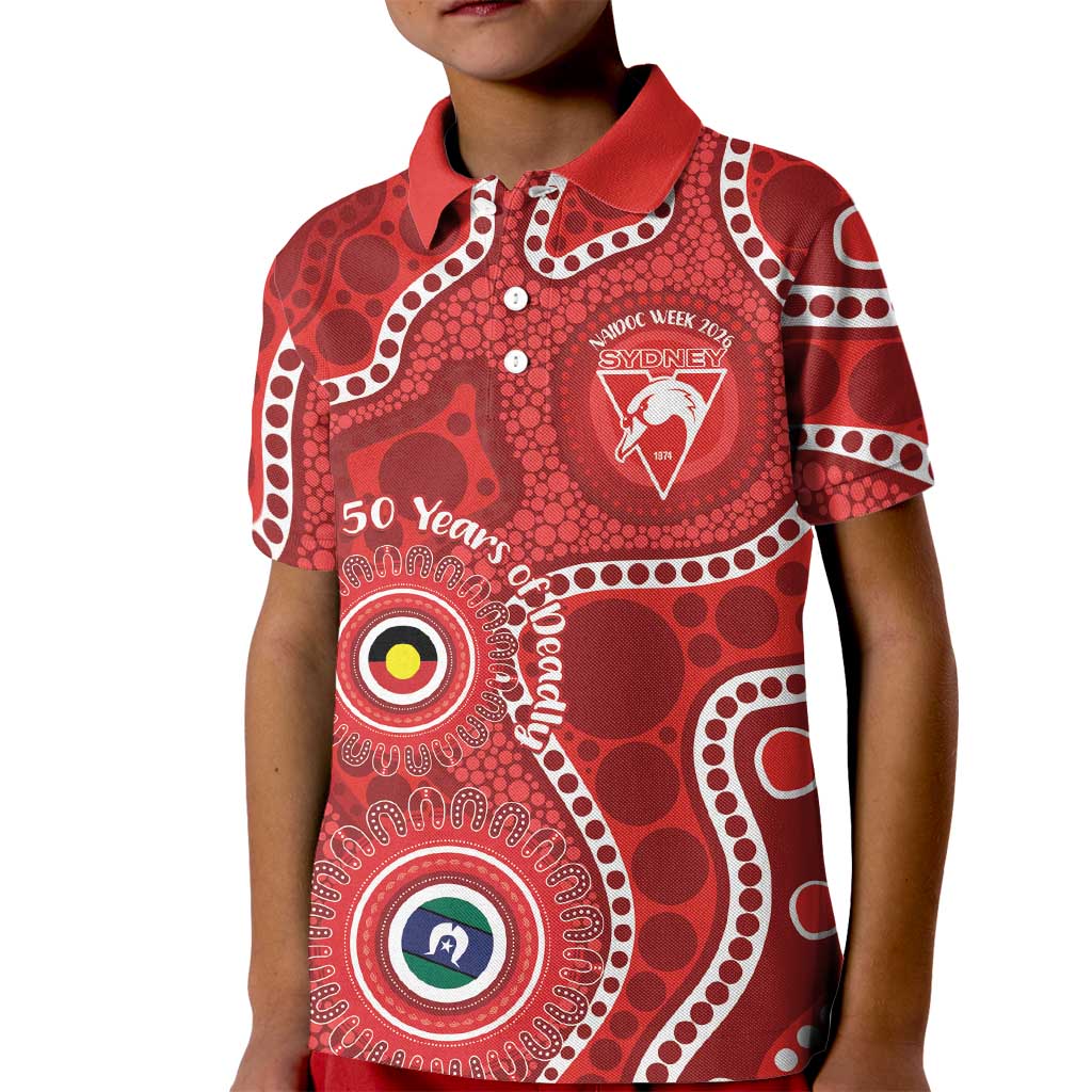 Sydney Swans NAIDOC Week 2026 Personalised Kid Polo Shirt 50 Years of Deadly Aboriginal Art