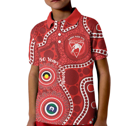 Sydney Swans NAIDOC Week 2026 Personalised Kid Polo Shirt 50 Years of Deadly Aboriginal Art