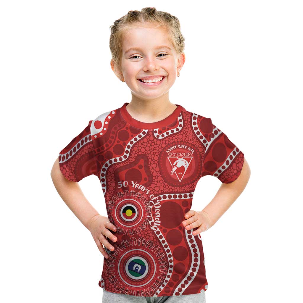Sydney Swans NAIDOC Week 2026 Personalised Kid T Shirt 50 Years of Deadly Aboriginal Art