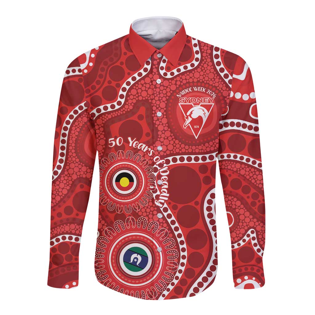 Sydney Swans NAIDOC Week 2026 Personalised Long Sleeve Button Shirt 50 Years of Deadly Aboriginal Art
