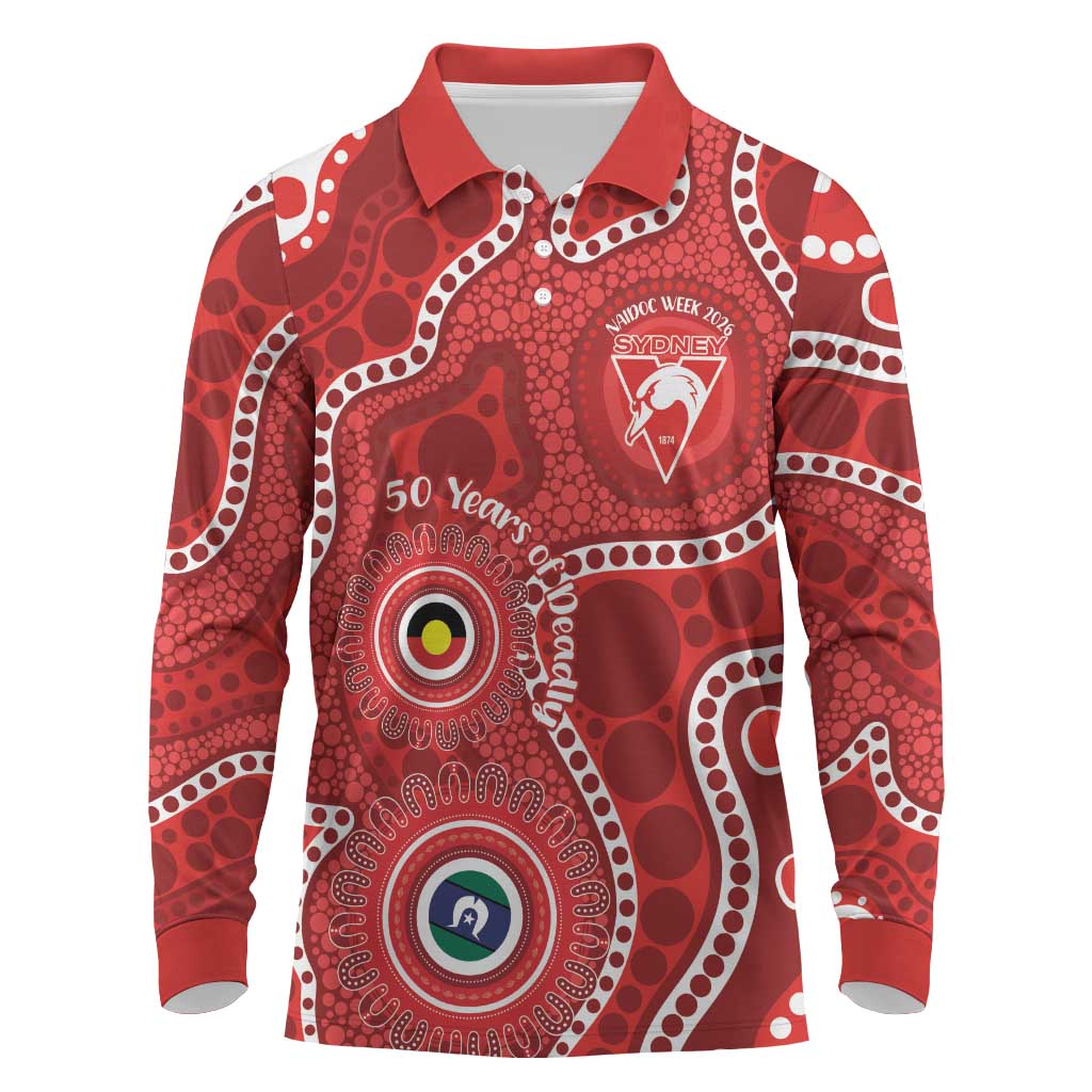 Sydney Swans NAIDOC Week 2026 Personalised Long Sleeve Polo Shirt 50 Years of Deadly Aboriginal Art