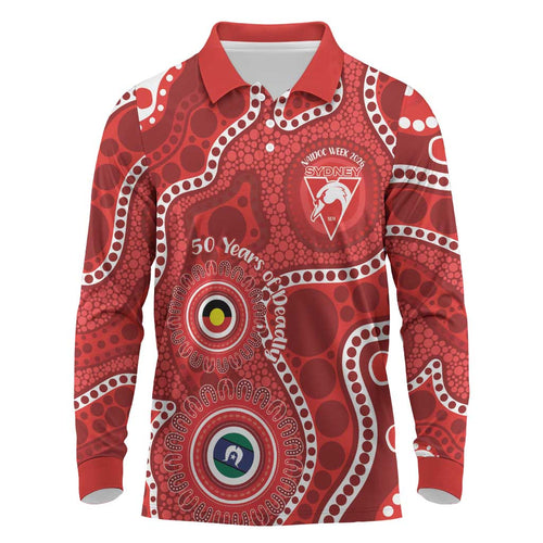 Sydney Swans NAIDOC Week 2026 Personalised Long Sleeve Polo Shirt 50 Years of Deadly Aboriginal Art