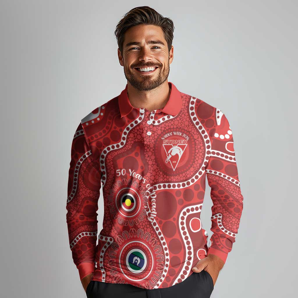 Sydney Swans NAIDOC Week 2026 Personalised Long Sleeve Polo Shirt 50 Years of Deadly Aboriginal Art