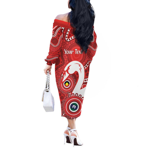 Sydney Swans NAIDOC Week 2026 Personalised Off The Shoulder Long Sleeve Dress 50 Years of Deadly Aboriginal Art