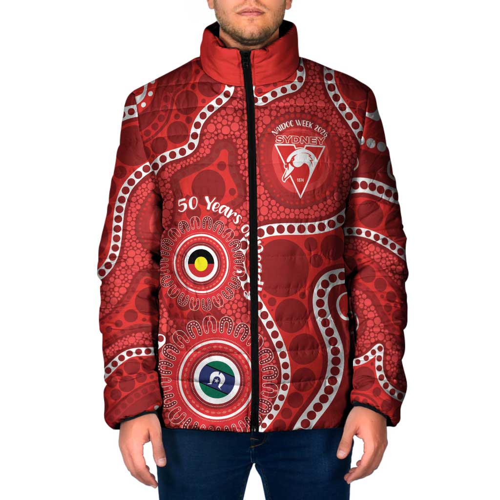 Sydney Swans NAIDOC Week 2026 Personalised Padded Jacket 50 Years of Deadly Aboriginal Art