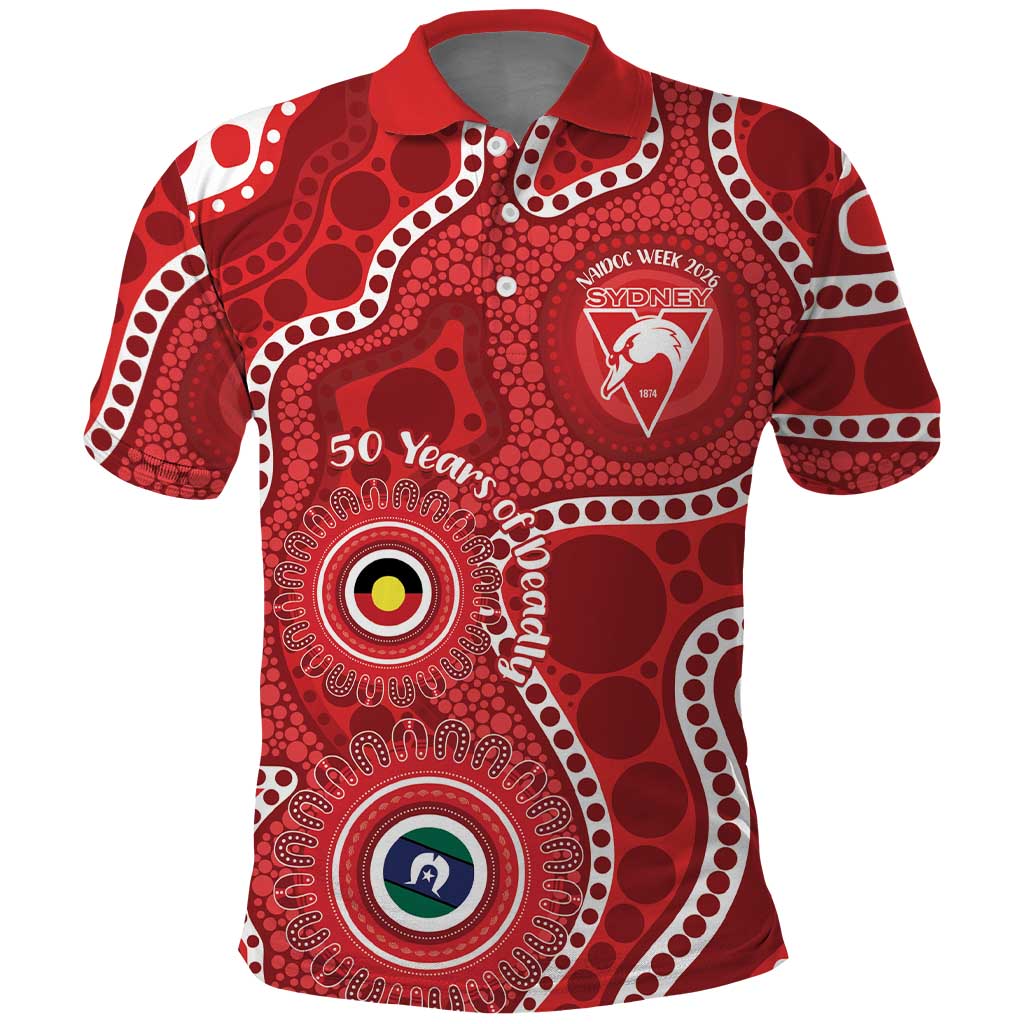 Sydney Swans NAIDOC Week 2026 Personalised Polo Shirt 50 Years of Deadly Aboriginal Art