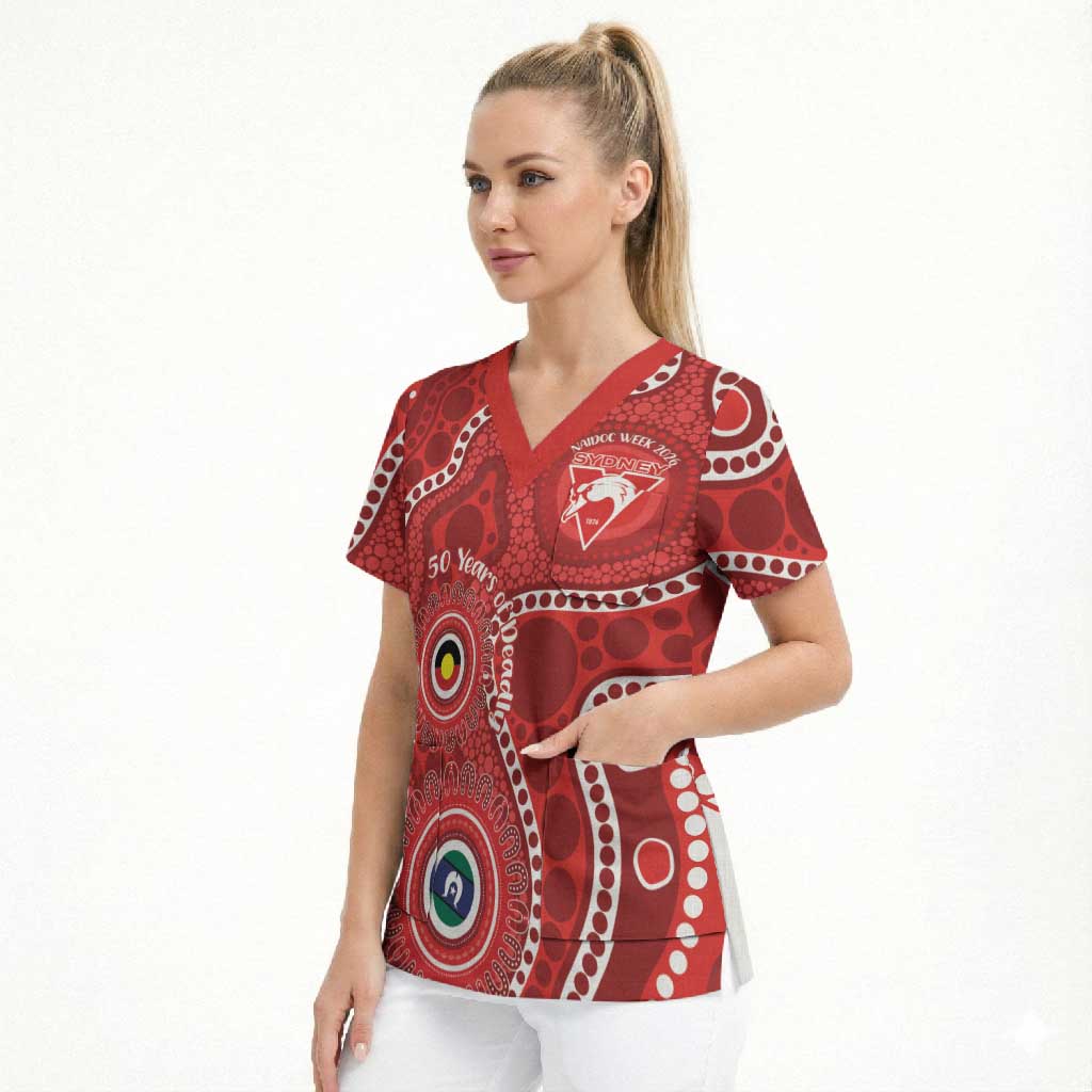 Sydney Swans NAIDOC Week 2026 Personalised Scrub Top 50 Years of Deadly Aboriginal Art
