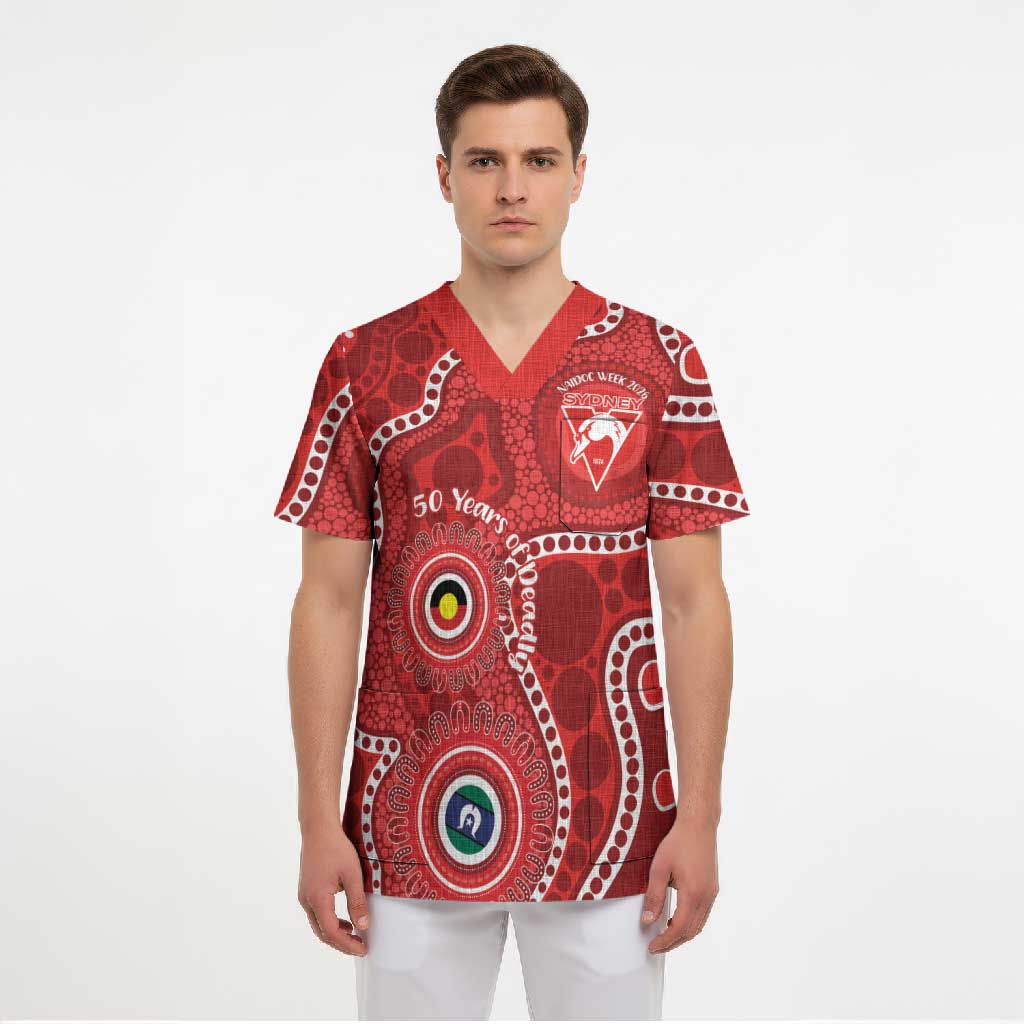 Sydney Swans NAIDOC Week 2026 Personalised Scrub Top 50 Years of Deadly Aboriginal Art