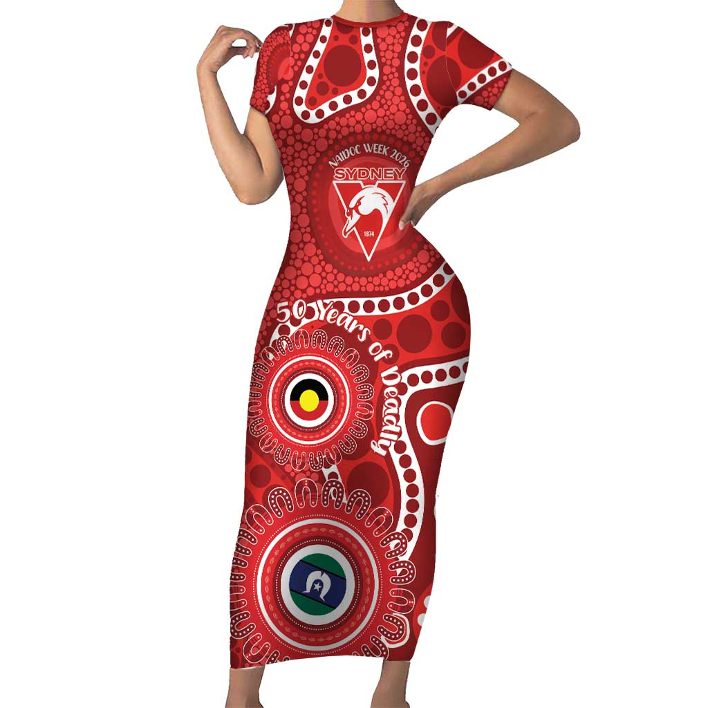 Sydney Swans NAIDOC Week 2026 Personalised Short Sleeve Bodycon Dress 50 Years of Deadly Aboriginal Art