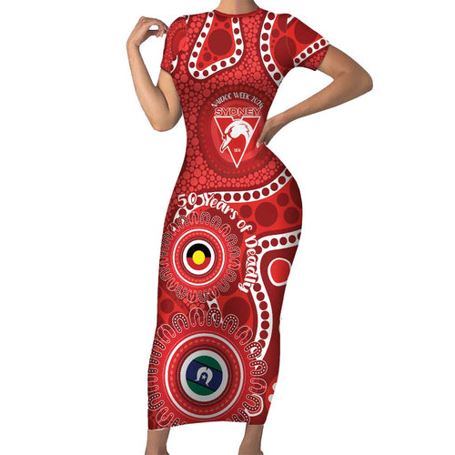 Sydney Swans NAIDOC Week 2026 Personalised Short Sleeve Bodycon Dress 50 Years of Deadly Aboriginal Art