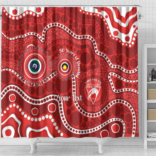 Sydney Swans NAIDOC Week 2026 Personalised Shower Curtain 50 Years of Deadly Aboriginal Art