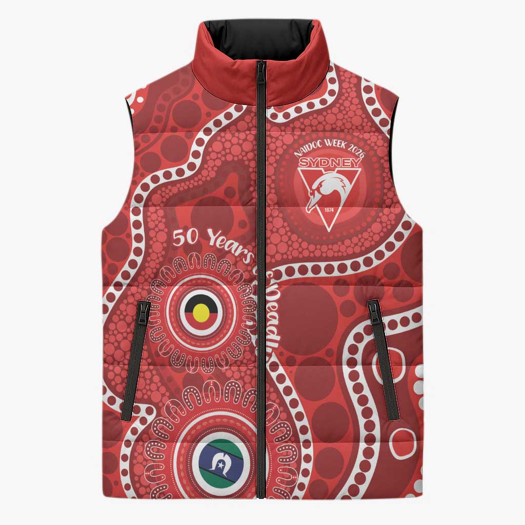 Sydney Swans NAIDOC Week 2026 Personalised Sleeveless Puffer Jacket 50 Years of Deadly Aboriginal Art