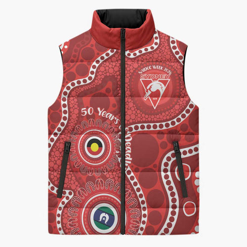 Sydney Swans NAIDOC Week 2026 Personalised Sleeveless Puffer Jacket 50 Years of Deadly Aboriginal Art