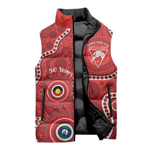 Sydney Swans NAIDOC Week 2026 Personalised Sleeveless Puffer Jacket 50 Years of Deadly Aboriginal Art