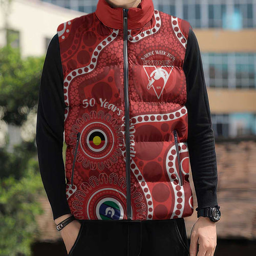 Sydney Swans NAIDOC Week 2026 Personalised Sleeveless Puffer Jacket 50 Years of Deadly Aboriginal Art