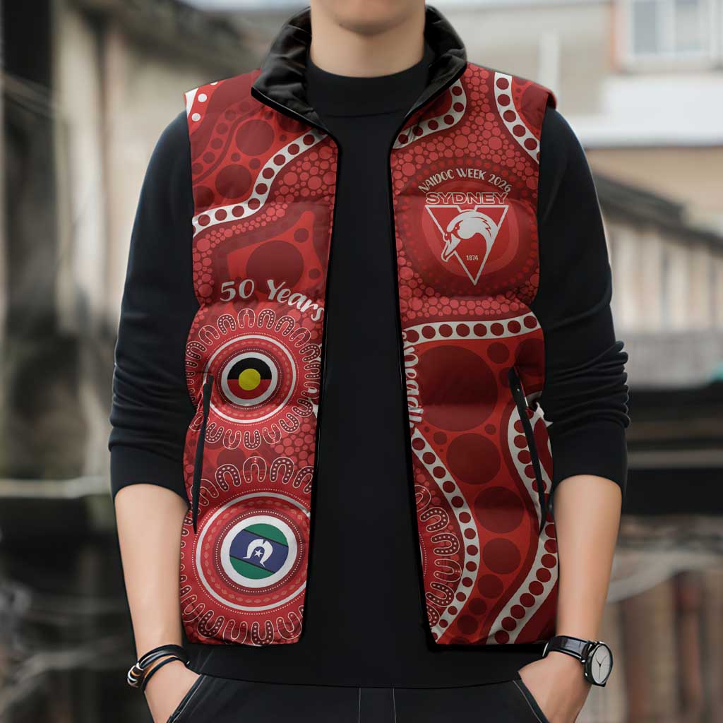Sydney Swans NAIDOC Week 2026 Personalised Sleeveless Puffer Jacket 50 Years of Deadly Aboriginal Art
