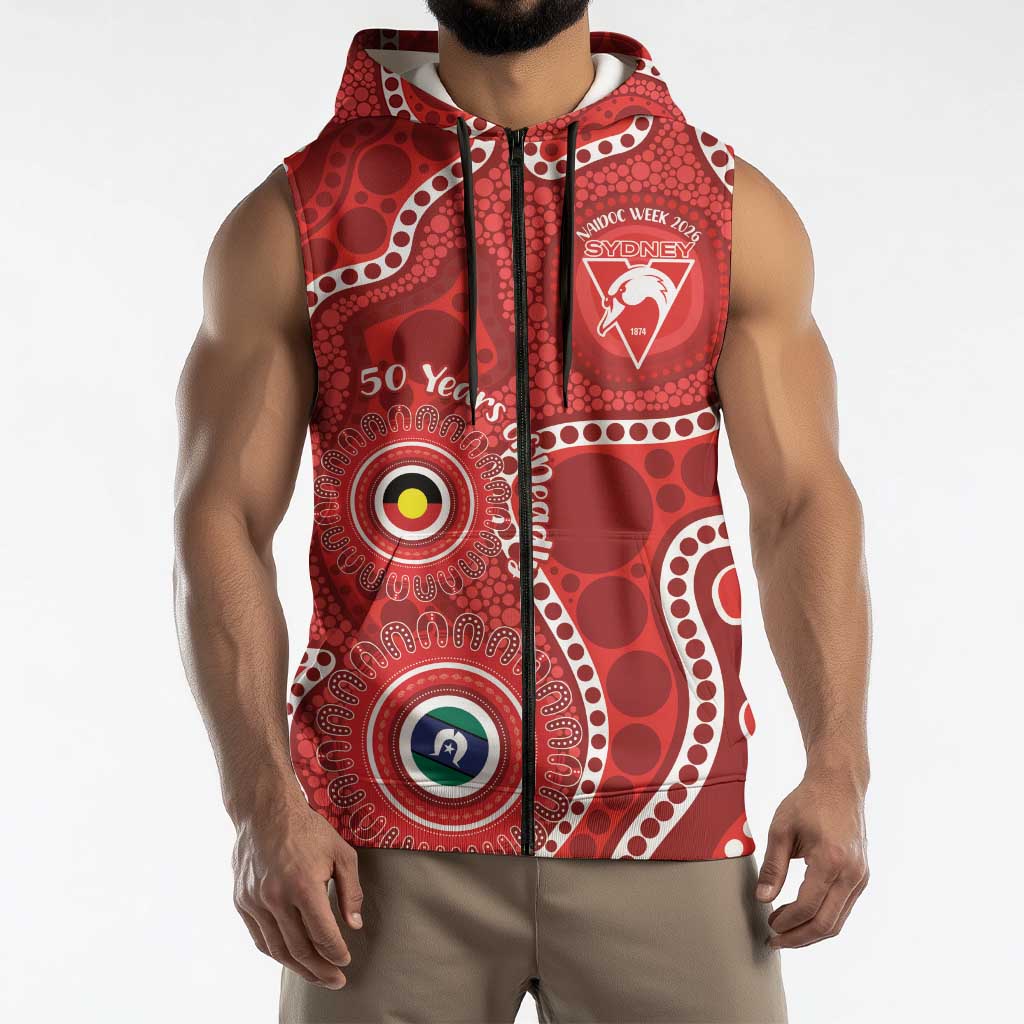 Sydney Swans NAIDOC Week 2026 Personalised Sleeveless Zip Hoodie 50 Years of Deadly Aboriginal Art