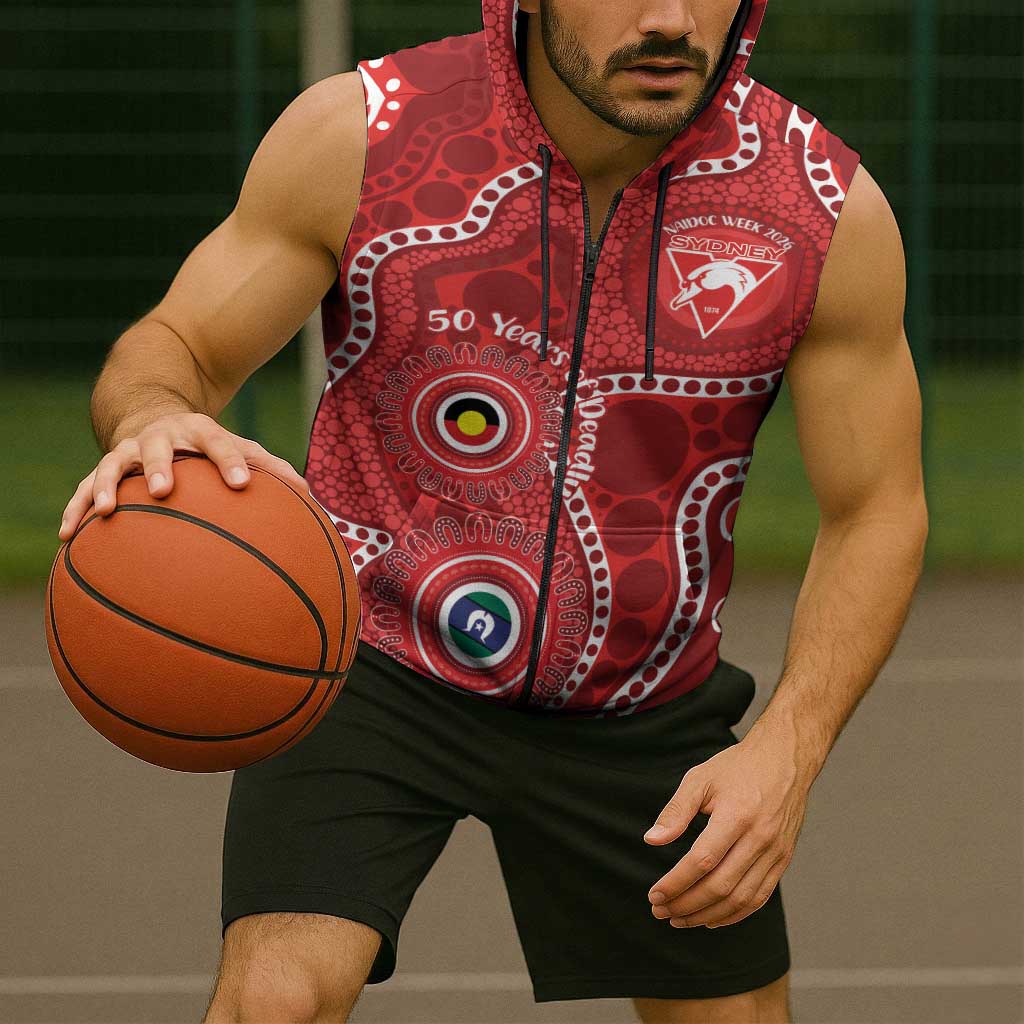 Sydney Swans NAIDOC Week 2026 Personalised Sleeveless Zip Hoodie 50 Years of Deadly Aboriginal Art