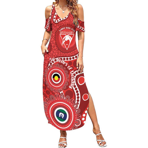 Sydney Swans NAIDOC Week 2026 Personalised Summer Maxi Dress 50 Years of Deadly Aboriginal Art