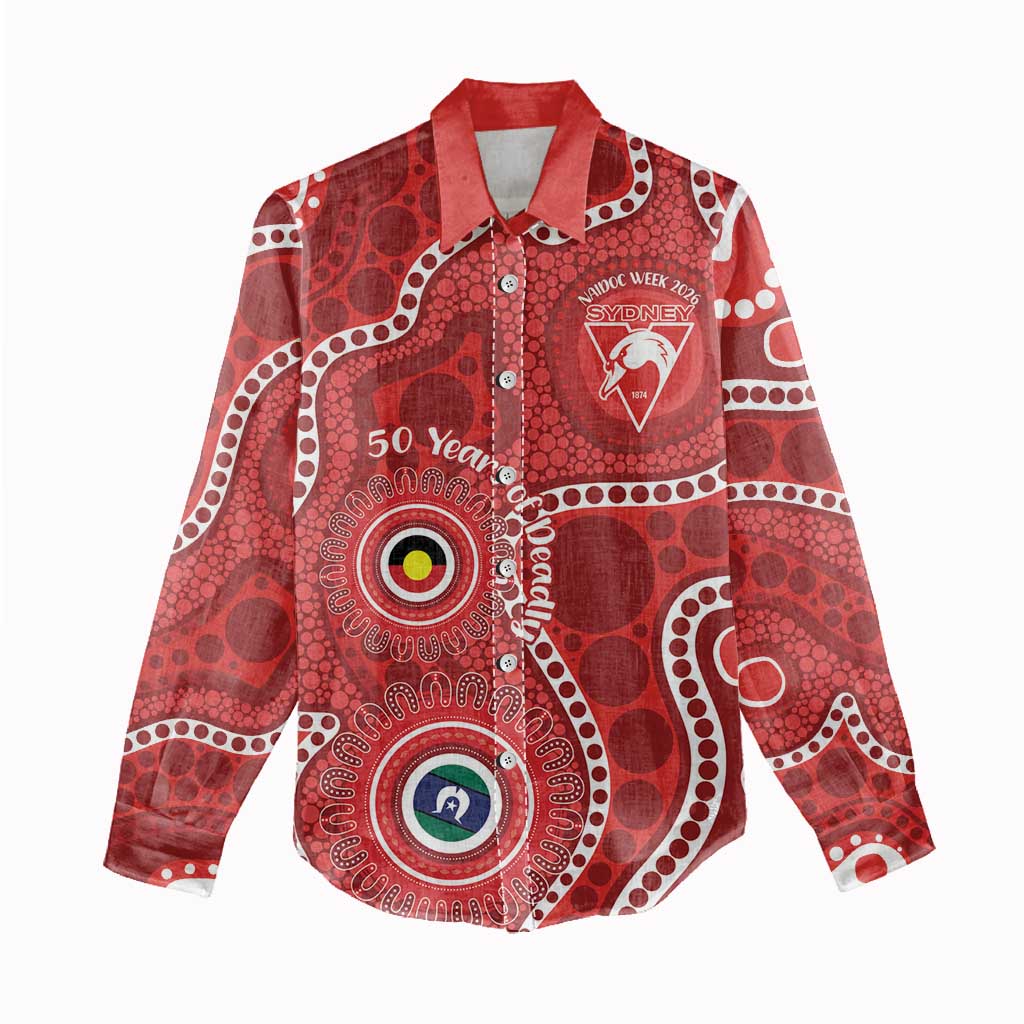 Sydney Swans NAIDOC Week 2026 Personalised Women Casual Shirt 50 Years of Deadly Aboriginal Art