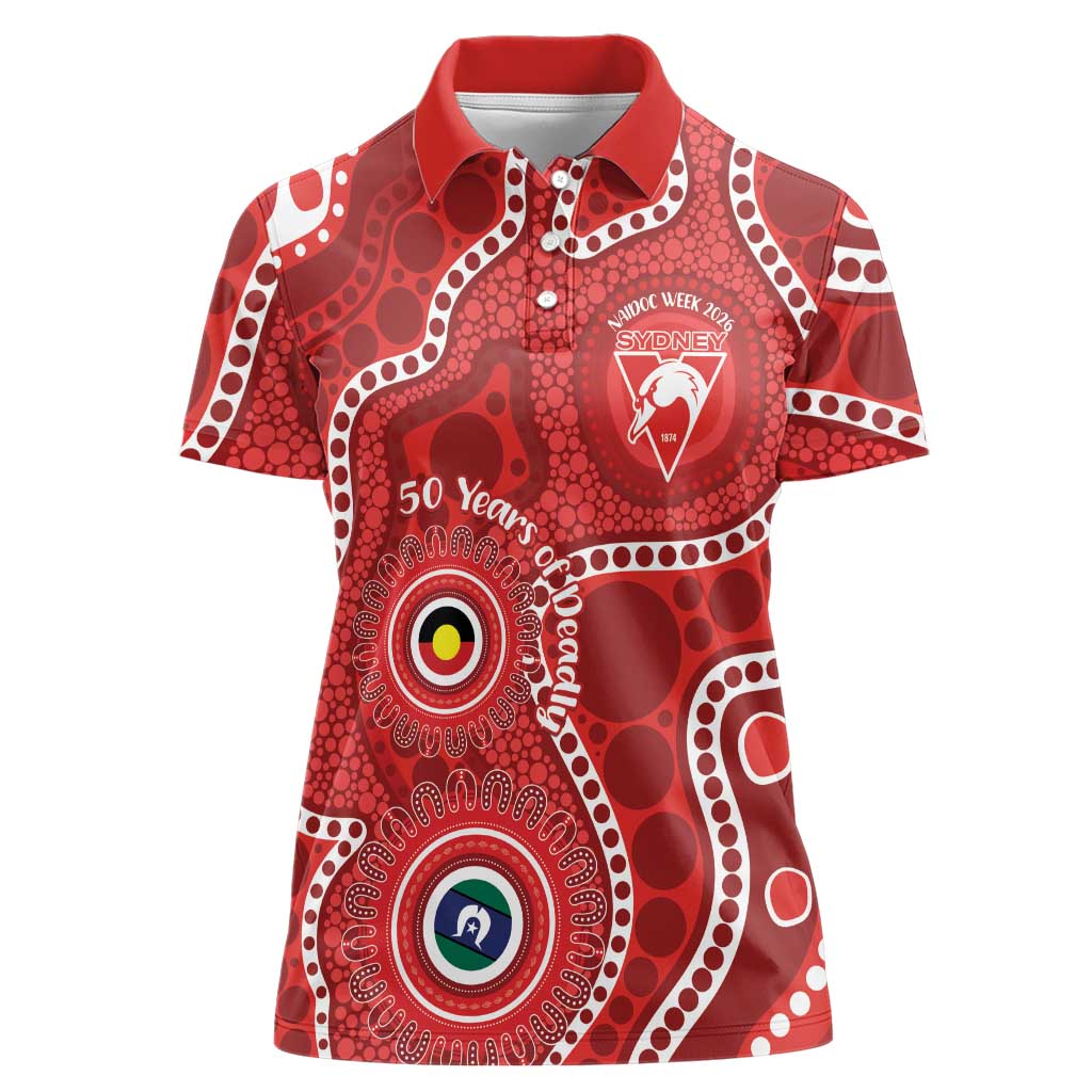 Sydney Swans NAIDOC Week 2026 Personalised Women Polo Shirt 50 Years of Deadly Aboriginal Art