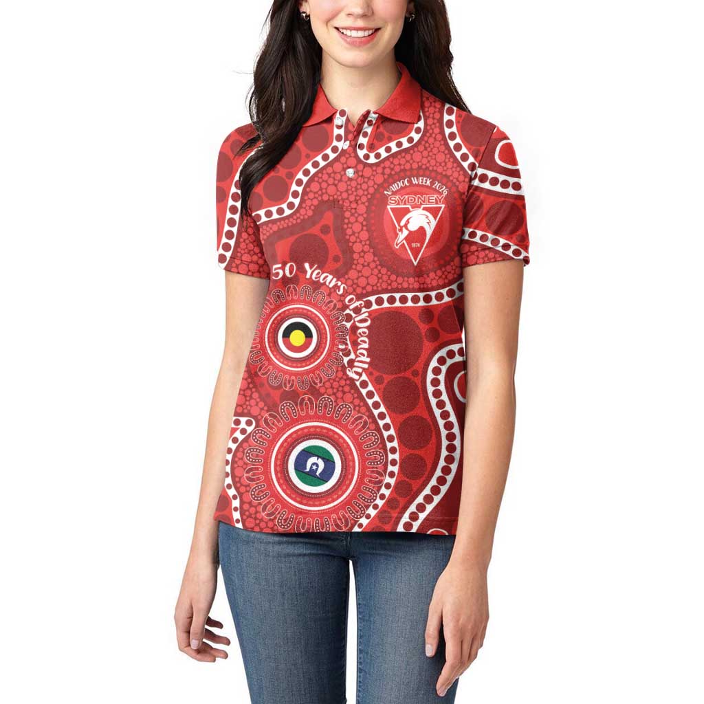 Sydney Swans NAIDOC Week 2026 Personalised Women Polo Shirt 50 Years of Deadly Aboriginal Art
