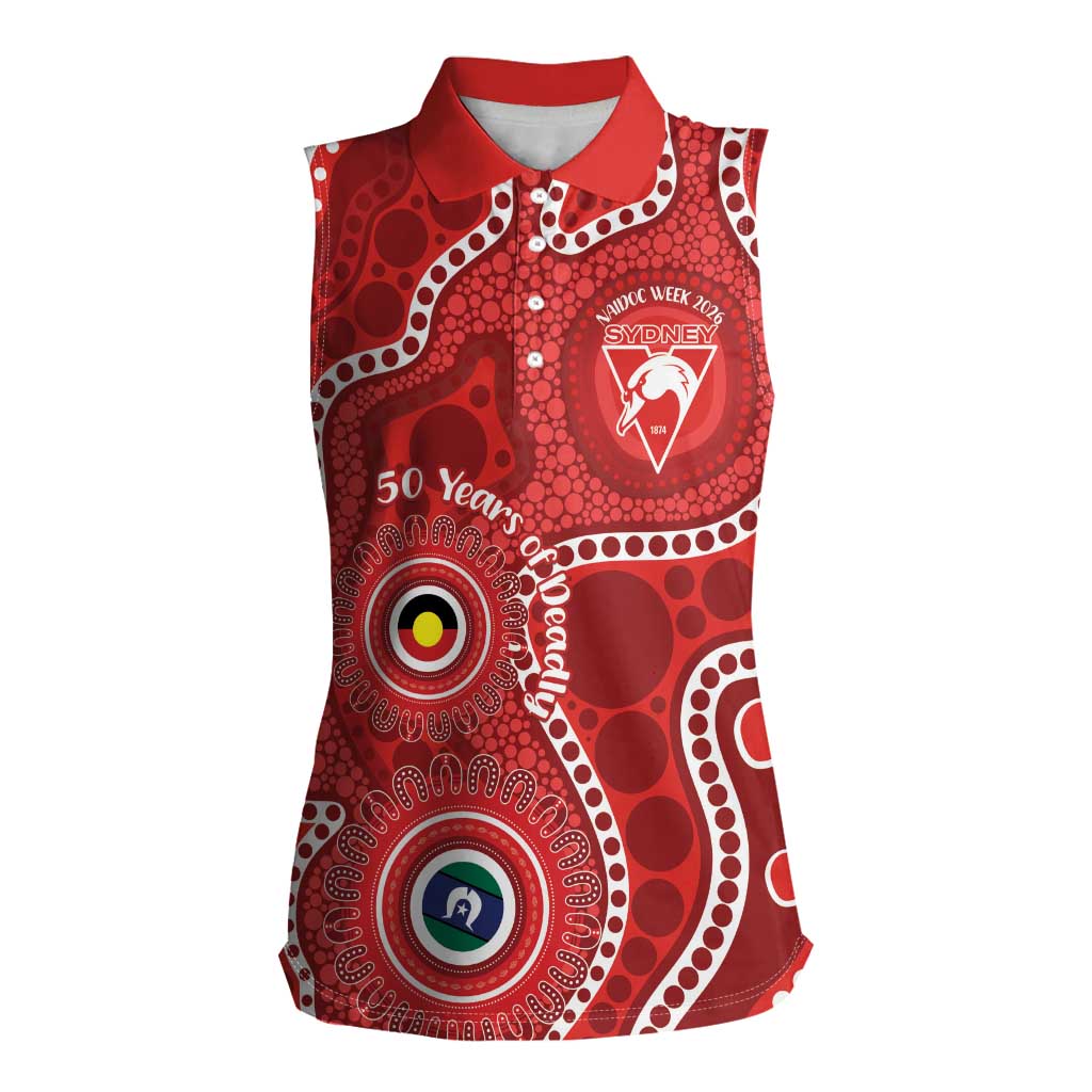 Sydney Swans NAIDOC Week 2026 Personalised Women Sleeveless Polo Shirt 50 Years of Deadly Aboriginal Art