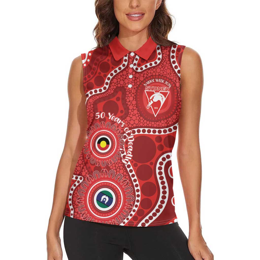 Sydney Swans NAIDOC Week 2026 Personalised Women Sleeveless Polo Shirt 50 Years of Deadly Aboriginal Art