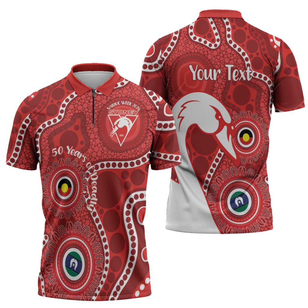 Sydney Swans NAIDOC Week 2026 Personalised Zipper Polo Shirt 50 Years of Deadly Aboriginal Art