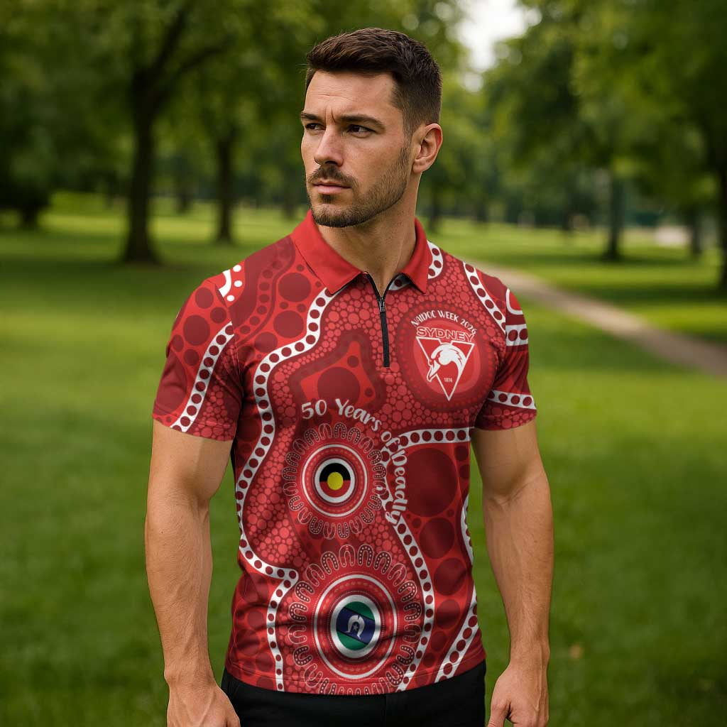 Sydney Swans NAIDOC Week 2026 Personalised Zipper Polo Shirt 50 Years of Deadly Aboriginal Art