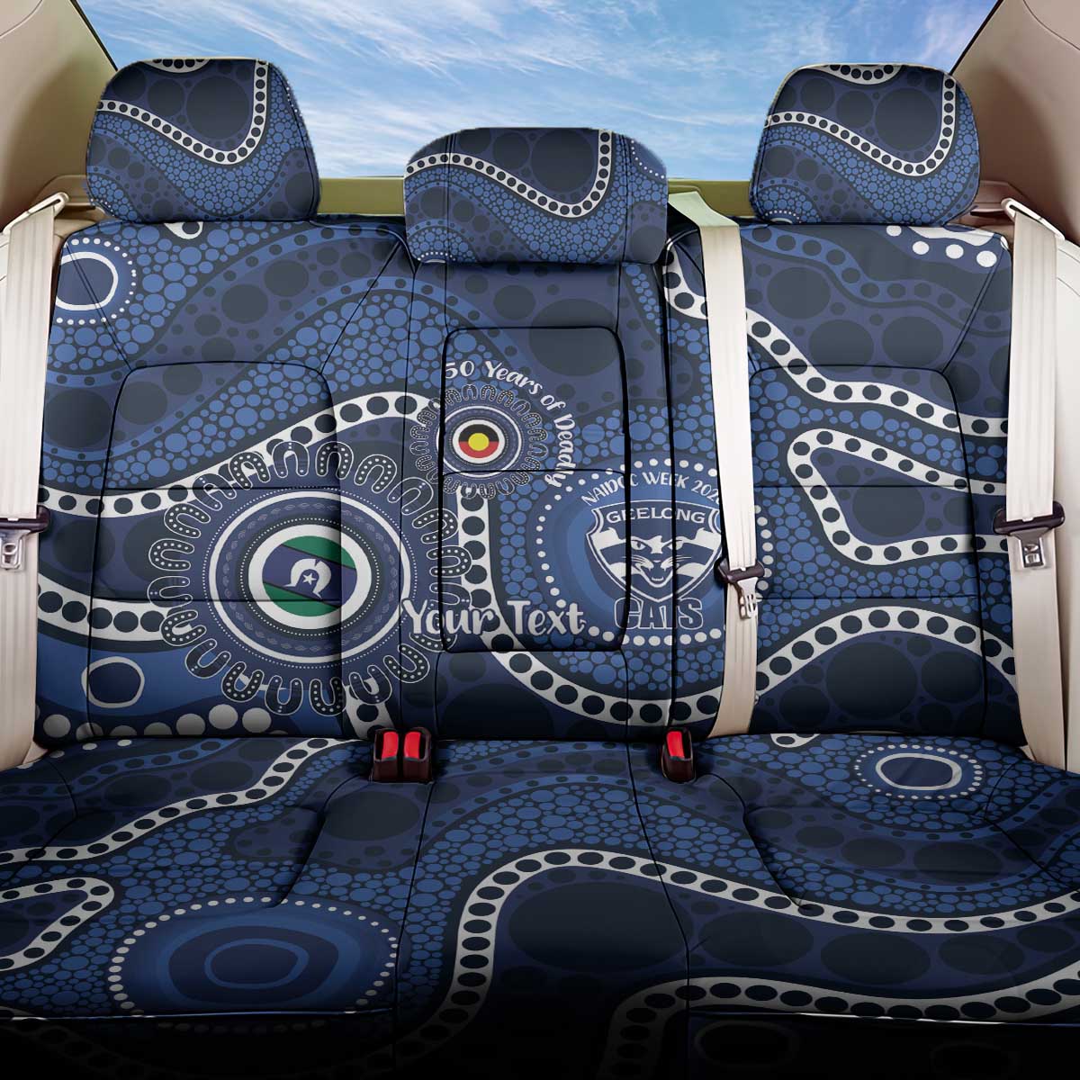 Geelong Cats NAIDOC Week 2026 Personalised Back Car Seat Cover 50 Years of Deadly Aboriginal Art