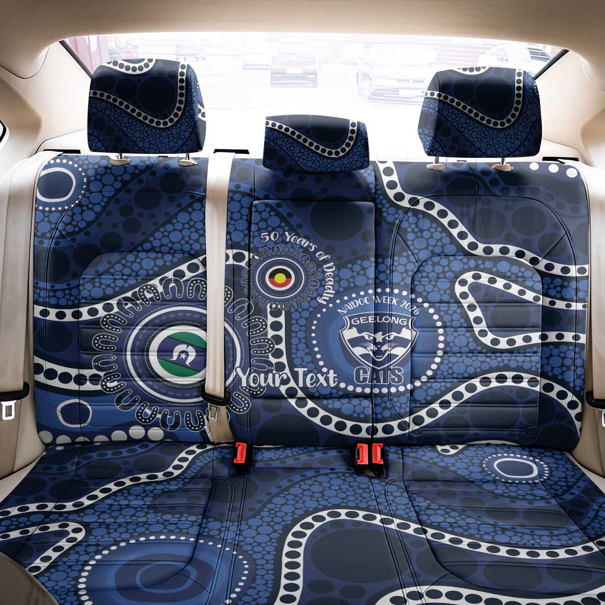 Geelong Cats NAIDOC Week 2026 Personalised Back Car Seat Cover 50 Years of Deadly Aboriginal Art