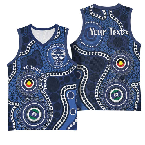 Geelong Cats NAIDOC Week 2026 Personalised Basketball Jersey 50 Years of Deadly Aboriginal Art