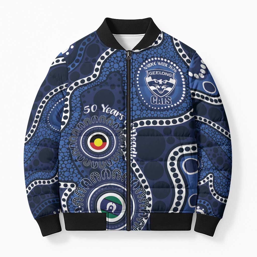 Geelong Cats NAIDOC Week 2026 Personalised Bomber Puffer Jacket 50 Years of Deadly Aboriginal Art