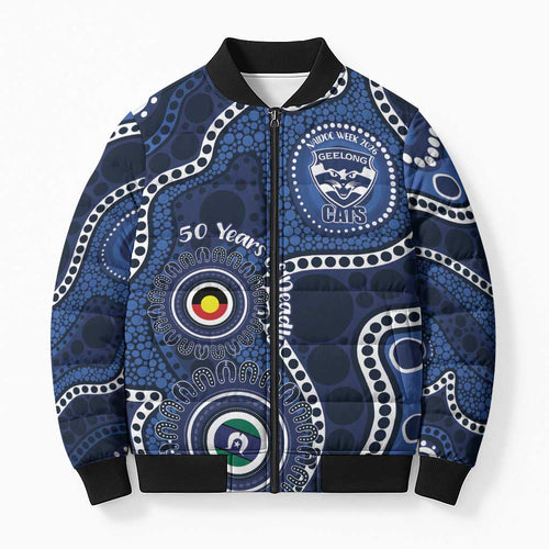 Geelong Cats NAIDOC Week 2026 Personalised Bomber Puffer Jacket 50 Years of Deadly Aboriginal Art