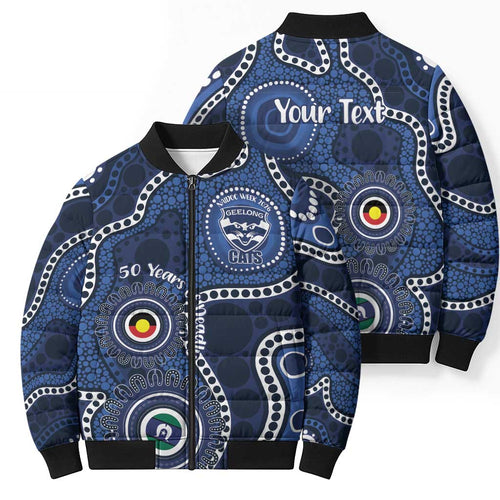 Geelong Cats NAIDOC Week 2026 Personalised Bomber Puffer Jacket 50 Years of Deadly Aboriginal Art
