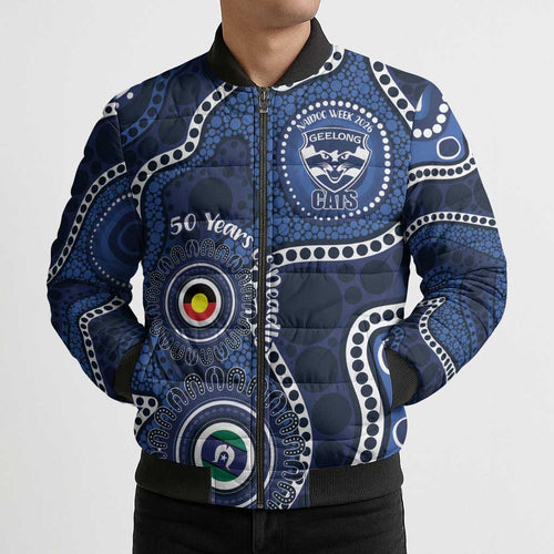Geelong Cats NAIDOC Week 2026 Personalised Bomber Puffer Jacket 50 Years of Deadly Aboriginal Art