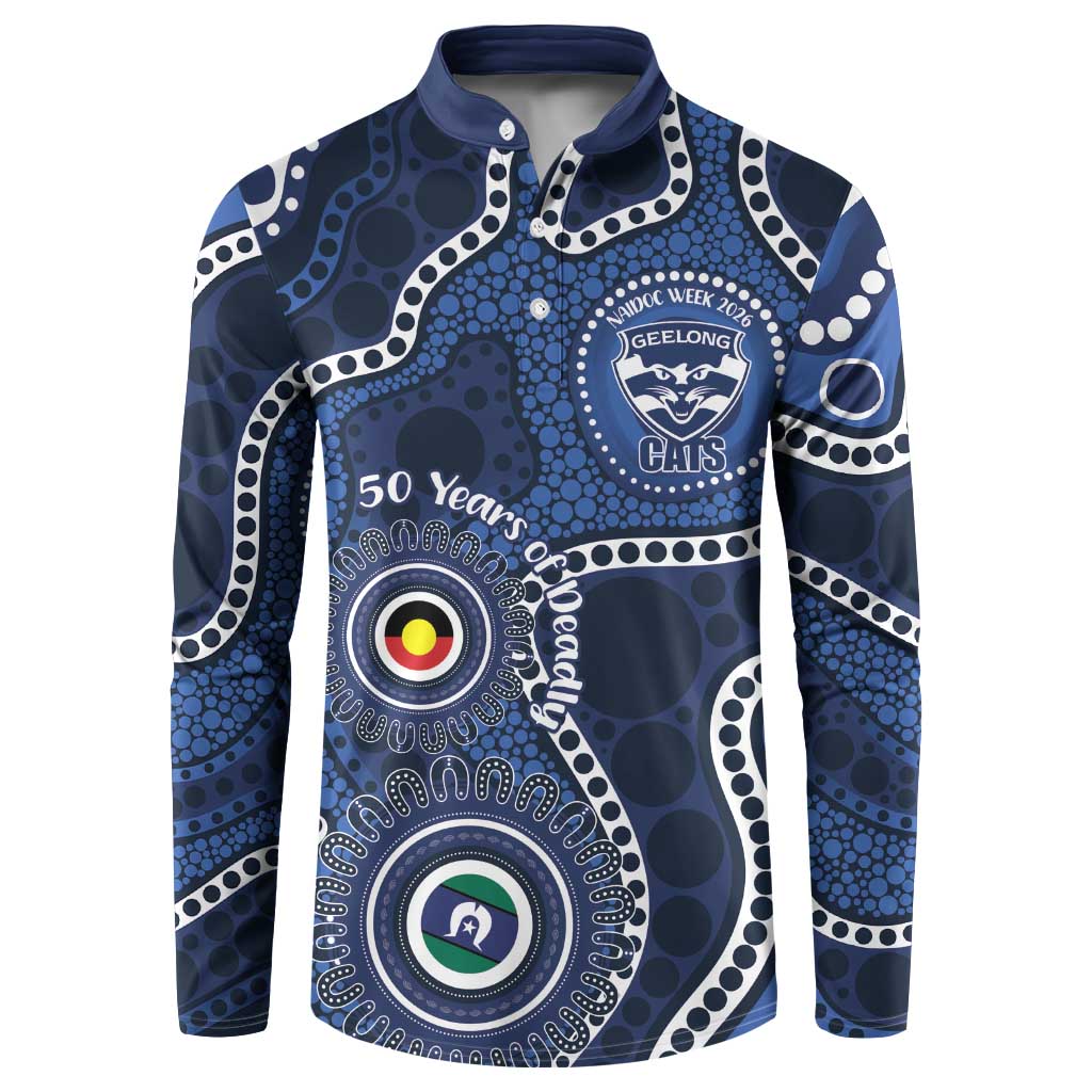 Geelong Cats NAIDOC Week 2026 Personalised Button Sweatshirt 50 Years of Deadly Aboriginal Art