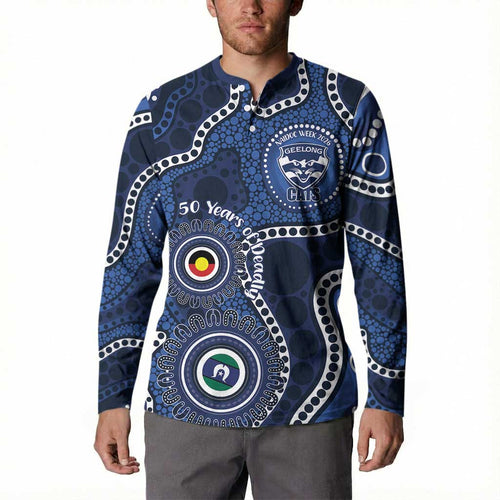 Geelong Cats NAIDOC Week 2026 Personalised Button Sweatshirt 50 Years of Deadly Aboriginal Art