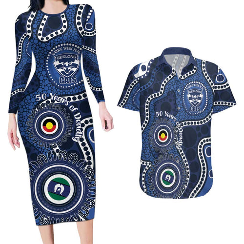 Geelong Cats NAIDOC Week 2026 Personalised Couples Matching Long Sleeve Bodycon Dress and Hawaiian Shirt 50 Years of Deadly Aboriginal Art