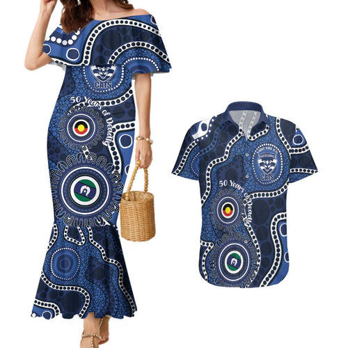 Geelong Cats NAIDOC Week 2026 Personalised Couples Matching Mermaid Dress and Hawaiian Shirt 50 Years of Deadly Aboriginal Art