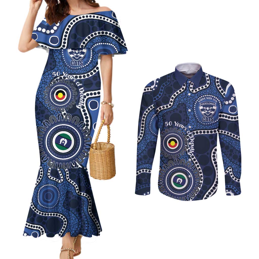 Geelong Cats NAIDOC Week 2026 Personalised Couples Matching Mermaid Dress and Long Sleeve Button Shirt 50 Years of Deadly Aboriginal Art