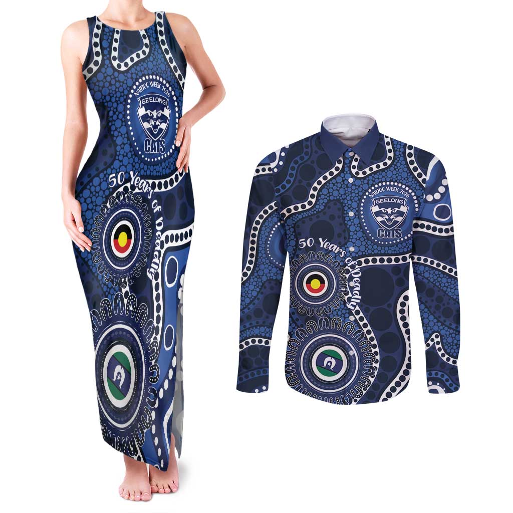 Geelong Cats NAIDOC Week 2026 Personalised Couples Matching Tank Maxi Dress and Long Sleeve Button Shirt 50 Years of Deadly Aboriginal Art
