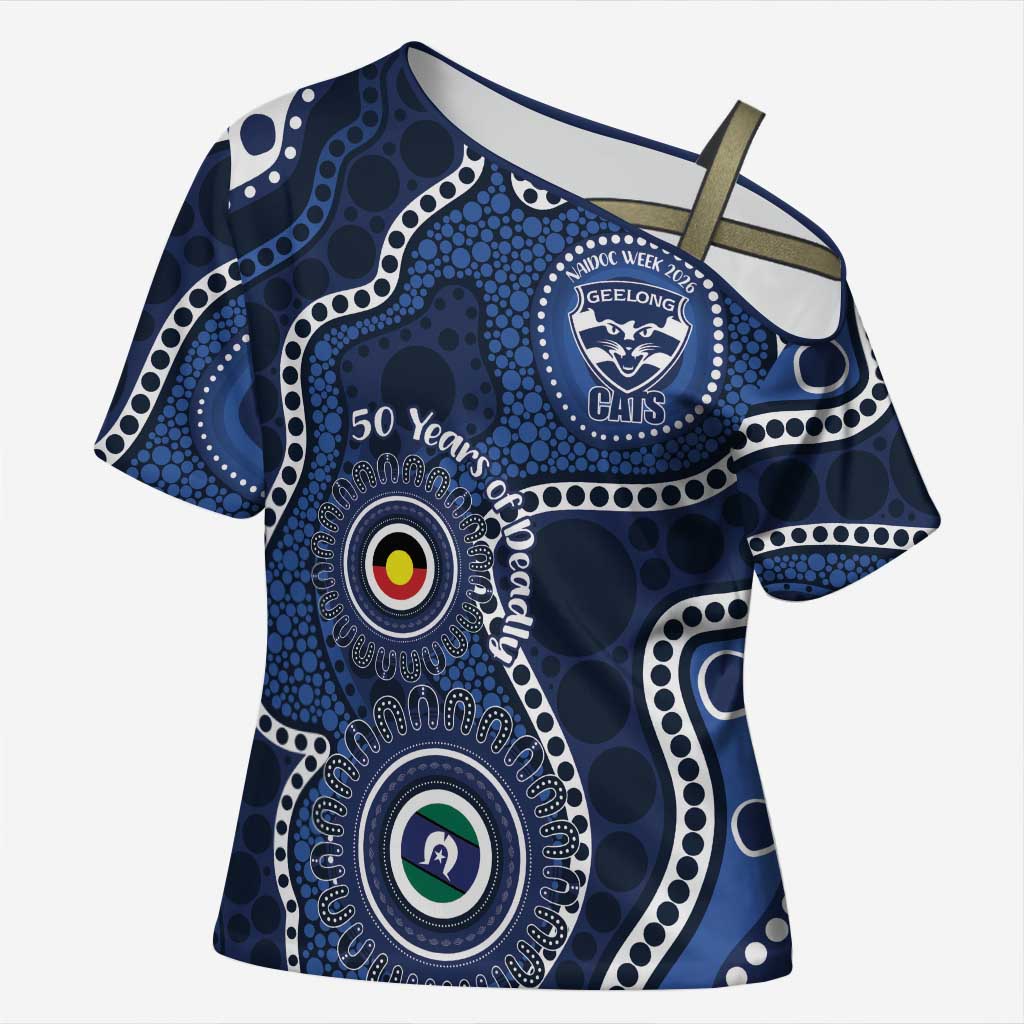 Geelong Cats NAIDOC Week 2026 Personalised Cross Shoulder Shirt 50 Years of Deadly Aboriginal Art