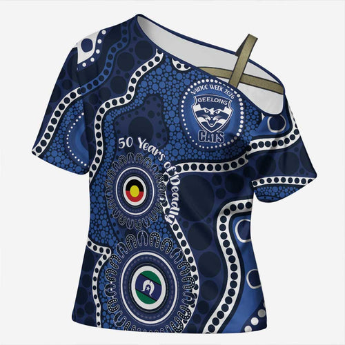 Geelong Cats NAIDOC Week 2026 Personalised Cross Shoulder Shirt 50 Years of Deadly Aboriginal Art