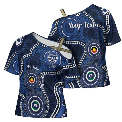 Geelong Cats NAIDOC Week 2026 Personalised Cross Shoulder Shirt 50 Years of Deadly Aboriginal Art